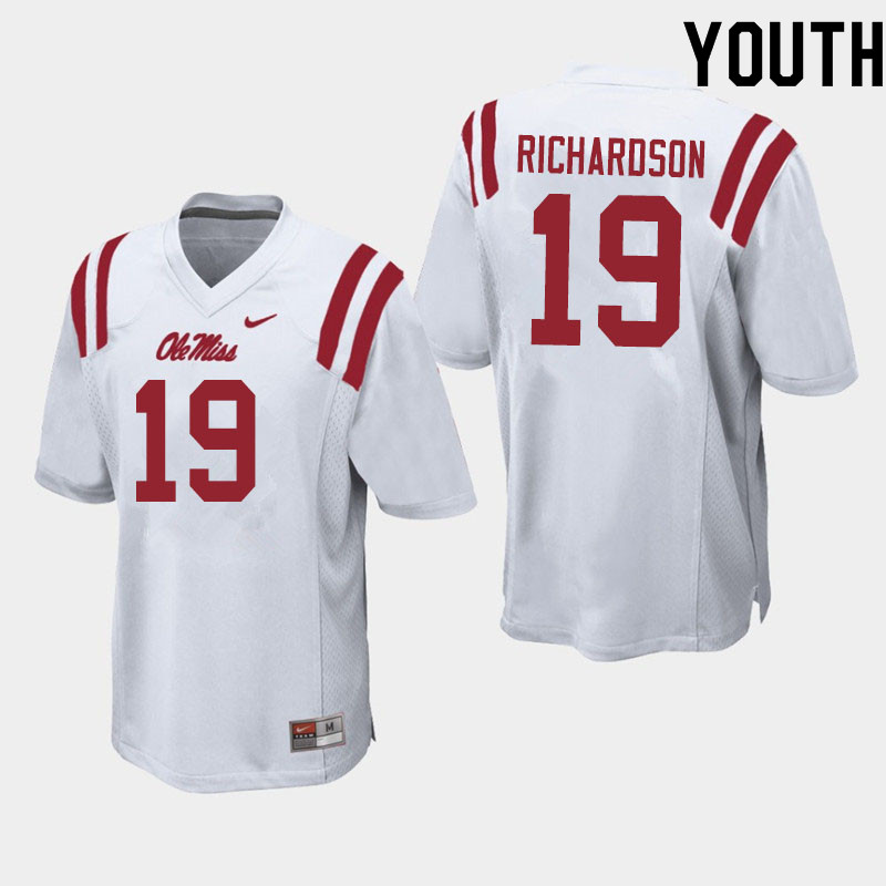 Youth #19 Jamar Richardson Ole Miss Rebels College Football Jerseys Sale-White - Click Image to Close
